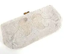 Vintage Beaded iridescent Delill handbag clutch bag made‎ in Belgium white