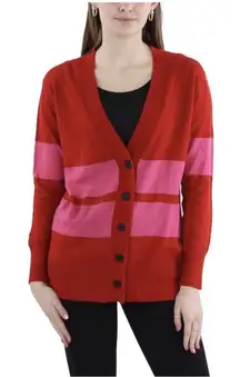 Madeleine Thompson Womens Button Del Ray Cardigan Sweater Red & Pink Striped