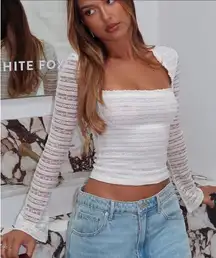 Whitefox Watch Me Glow Long Sleeve Lace Top Off White size small