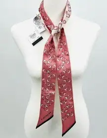 Coach New  Reversible Signature Silk Slim Scarf Pink White