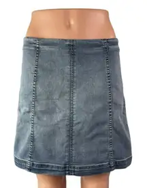 Free People Women's Blue Denim Back Zip Mini Pencil A-Line Jeans Skirt Size 12