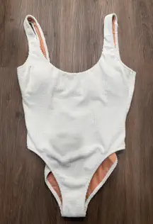 J.Crew Textured One Piece Swimsuit White Scoop Neck Bathing Suit Size 14
