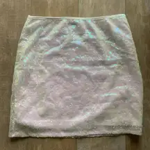 Iridescent sequin white pink mini bodycon skirt M NEW