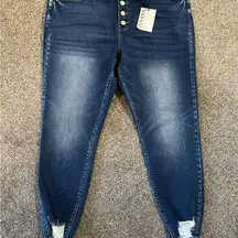 Zenana Button Fly Dark Wash Raw Hem Skinny Jeans – Size 36 NWT