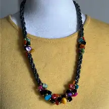 Hand Crafted Hematite and Dyed Shell Beads Twisted Multi-Strand Necklace