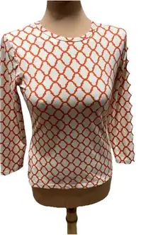 J. McLaughlin Womens Top Ivory & Orange Geometric Print Retro Preppy