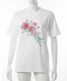Vtg 90s Diamond Dust T-Shirt XL Pink Rose Floral Sparkly Floral Vegas Vacation