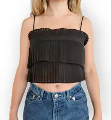 Y2K La' Ros Black Pleated Open Back Crop Tank Blouse M