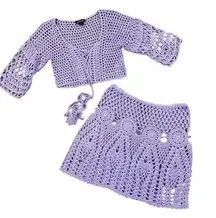 Boohoo  - Premium Lace Up Crochet Two Piece set in Lilac Purple