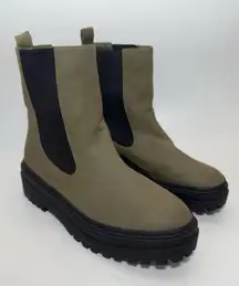 Lulus Derrie Green Olive  Faux Leather Chunky Platform  Ankle Chelsea Boots # 9