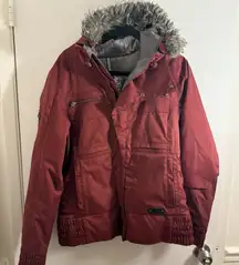 Burton Snowboard Coat Womens Large Burgundy Red Hooded Full Zip Insulated LUSH