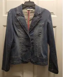 Cato Women's Size Medium Blazer-Style Medium Wash Denim Cropped Jean Jacket