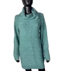 Molly Bracken Cowl Neck Knit Sweater Dress Blue White Speckled Long Sleeve L