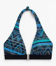 La Blanca Blue Black Halter Bikini Top Sz 6 | Geometric Print Swimwear