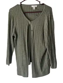 Christopher & Banks Y2k Green Cardigan Ribbed Knit Button Down Preppy Academia L