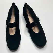 Hassia Petra Black Suede Mary Jane Wedge Suede Gem Strap Shoes S-440 US Sz 9