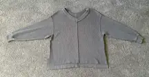 Aerie Wonder Textured V-Neck Pullover Sweatshirt Size XS Gray Loungewear Causal