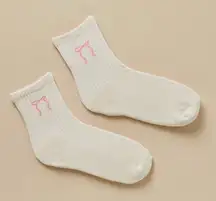 Cream Ankle Socks with Pink Bow Daily Practice from Anthropologie NWT 🎀