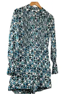 Women's DVF Geometric Print Long Sleeve Mini Romper‎ Collared Button Down