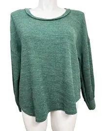 Perch by Blu Pepper Green Waffle Knit Long Sleeve Top Women’s Plus 1X