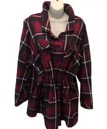 Torrid Plaid Flannel Shacket Button Up Pockets Cinched Waist Berry Size 4X New