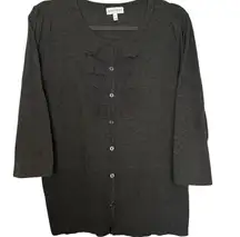 Fashion Bug Women's XL Charcoal Gray Sweater‎ Button Up 3/4 Sleeve Ruffle front