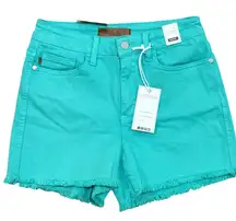 Judy Blue turquoise Denim High Waist Button Fly Shorts Size S NEW