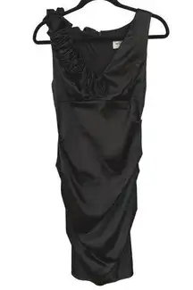 Y2K Black Ruched LBD Formal Event Mini Dress Ruffle Sexy Bodycon 10 Petite HOCO
