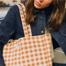 NWOT Gingham Canvas Tote Bag