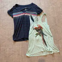 Striped V-Neck Tee and Parrot Graphic Tank XL