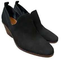 Lucky Brand Black Booties Womens Sz 8M Cutout Minimalist Small Heel Leather