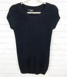 A.N.A. Black Short Sleeve Scoop Neck Chunky Knit Sweater Top Pullover Size XS