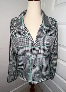Champion Houndstooth Print Embroidered Logo Button Front Long Sleeve Jacket Size 2X