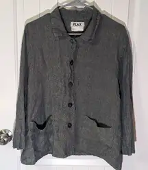 Flax Linen Button Down Shirt Women's Medium Green Tweed