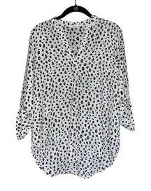 Lush Women's Sz S Warren Blouse V Neck Animal Print 3/4 Sleeve‎ Ruched A69
