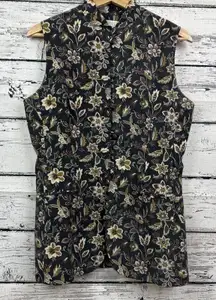 Pastille Floral Silk Vest Sleeveless Lined Button Down Top Elegant‎ [Size 8]