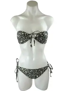 Peony Women's Black Floral Bandeau Two Piece Bikini Swimsuit Swimwear Size 6/8
