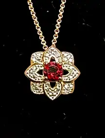 Genuine Garnet And White Diamonds Pendant Necklace