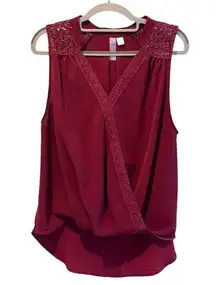 Alya Boho Peplum Sleeveless Blouse Burgundy Red Women’s Size Small