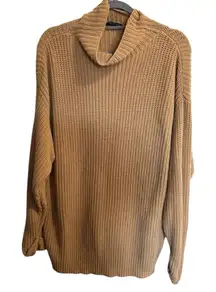 American Eagle Cable Knit Ribbed Tan Camel Caramel Brown Cowl Neck Sweater Tunic