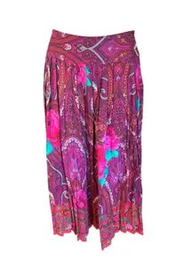 Vintage KENZO Paris Pleated Midi Skirt Paisley Roses Size 38 (fits XS) OLD MONEY