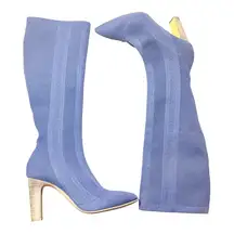 CHARLES by CHARLES DAVIS Navy Stretch Knit Heeled Boots