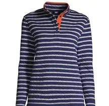 Lands’ End Quilted 1/4 Button Sweatshirt Stripes Pockets Small