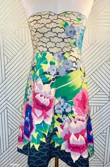 Anthropologie MoulinetteSoeurs Painted Lotus Dress Strapless Floral Print Size 2