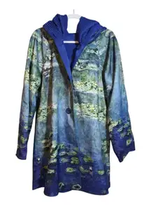 Oopera Reversible Raincoat Water Lilies Hooded Lightweight Size L