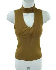 The Hanger  cutout v high collar sleeveless ribbed shirt top sweater small