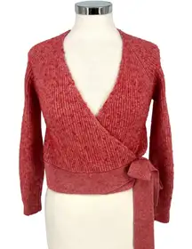 Splendid Ribbed Wrap Sweater Soft Knit Crossover Red Size Small