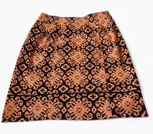 SAHALIE Orange Black Woven Jacquard Mini Skirt Size M - Hidden Pocket