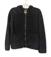 Splendid Black Faux Sherpa Zip Front Hooded Jacket Size XS