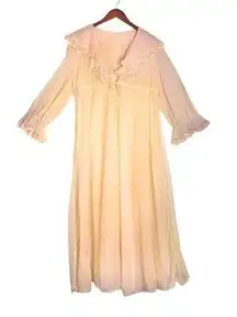 VTG 70s Sunset Ombre Sheer Mesh Ruffle Long Sleeve Lace Trim Duster Robe